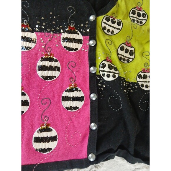 Jack B Quick Ugly Christmas Sweater Pink Black Green Ornaments Embroider... - Picture 12 of 14